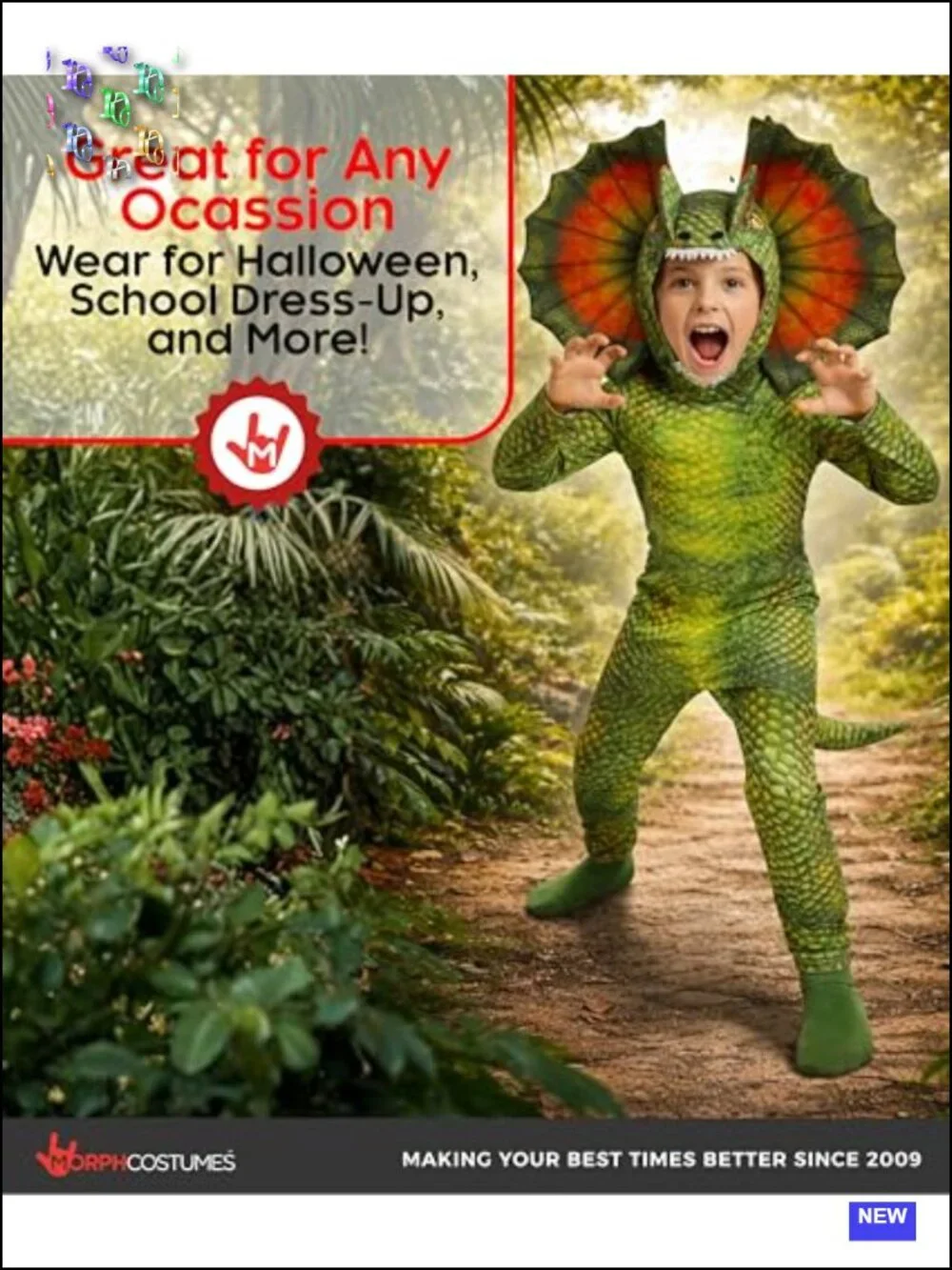 Kids Dinosaur Halloween Costume Boys Dilophosaurus Green Jumpsuit Hood